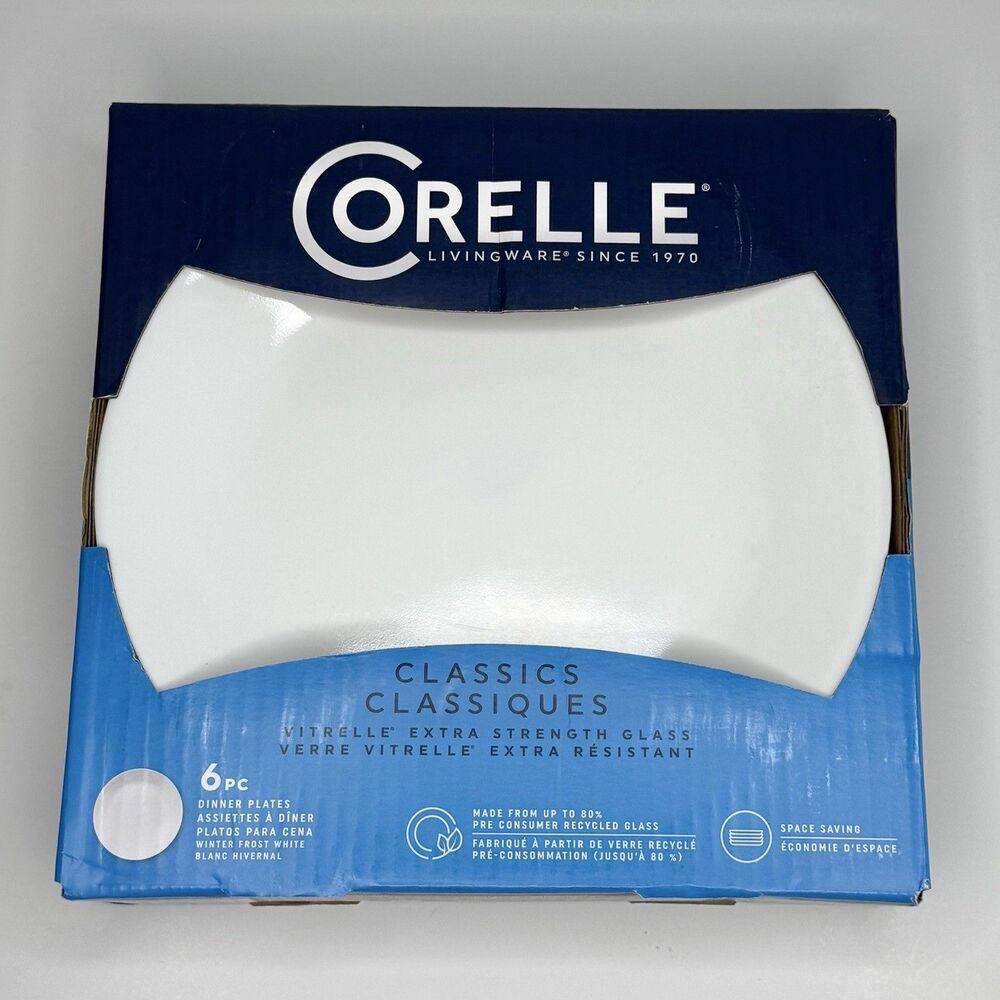 CORELLE Classics 6 Piece Vitrelle Winter Frost White 10 1/4" Dinner Plates - NEW